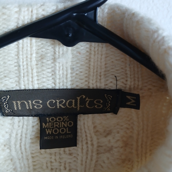 Inis Crafts Sweater Medium Full  Zip Wool Fisherman Knit Ireland Cable knit FLAW - Picture 3 of 11